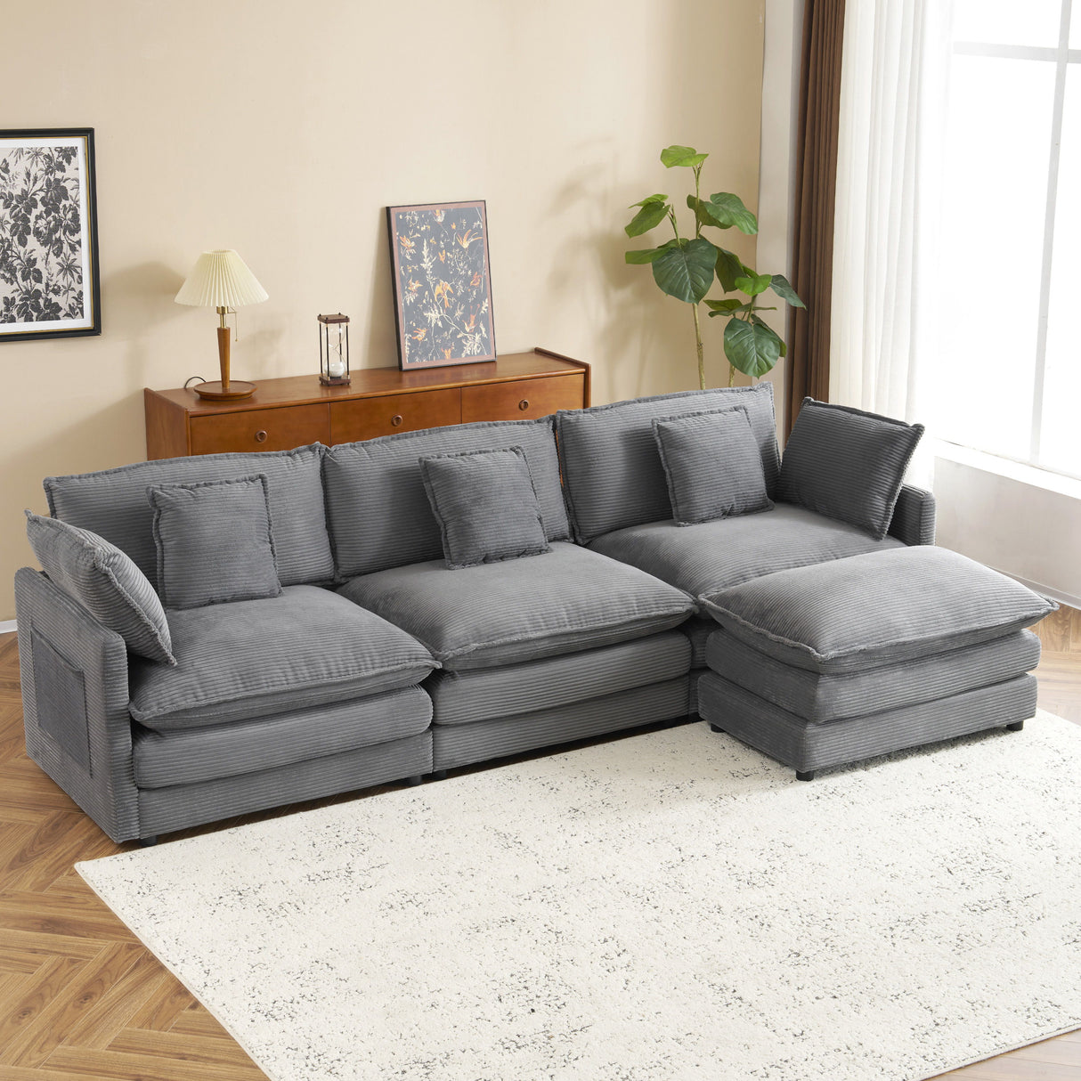 Modern Modular Sectional Sofa With Side Storage Pockets For Living Room