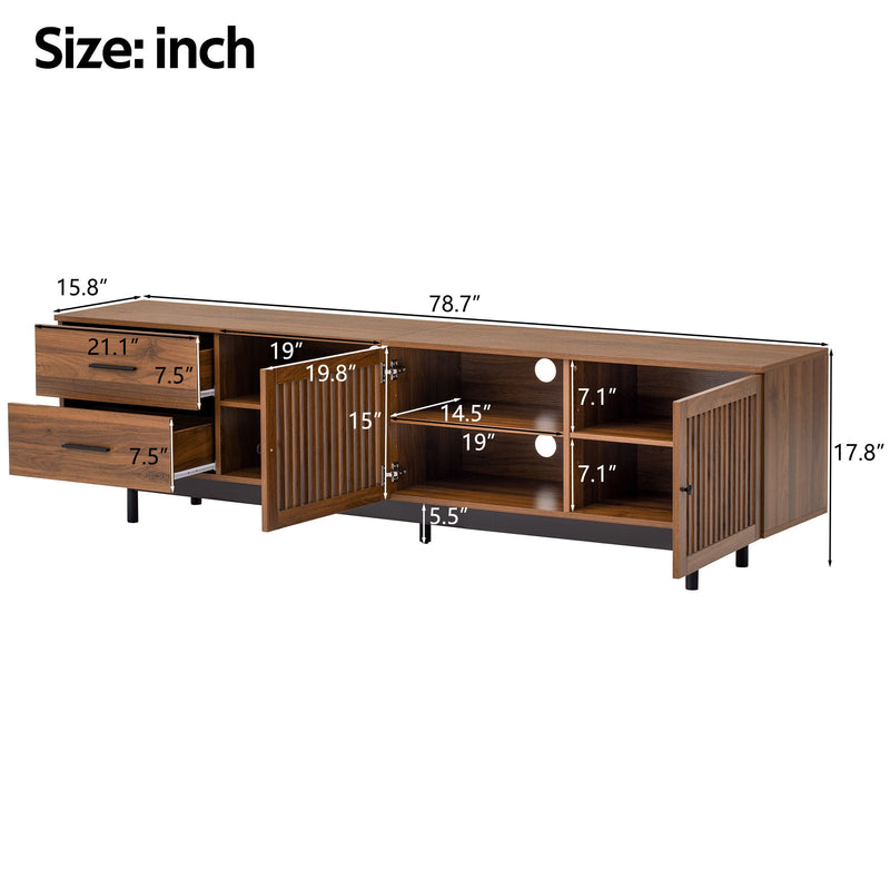 78" TV Stand For TVs Up To 85" Entertainment Center With Deep Drawers & Cable Management, Soft Closing Hinges - Walnut