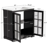 Modern Bathroom Vanity With Ceramic Sink, Tempered Blurred Glass Doors