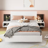 Floating Platform Bed, With LED Lights, Bedside Nightstand