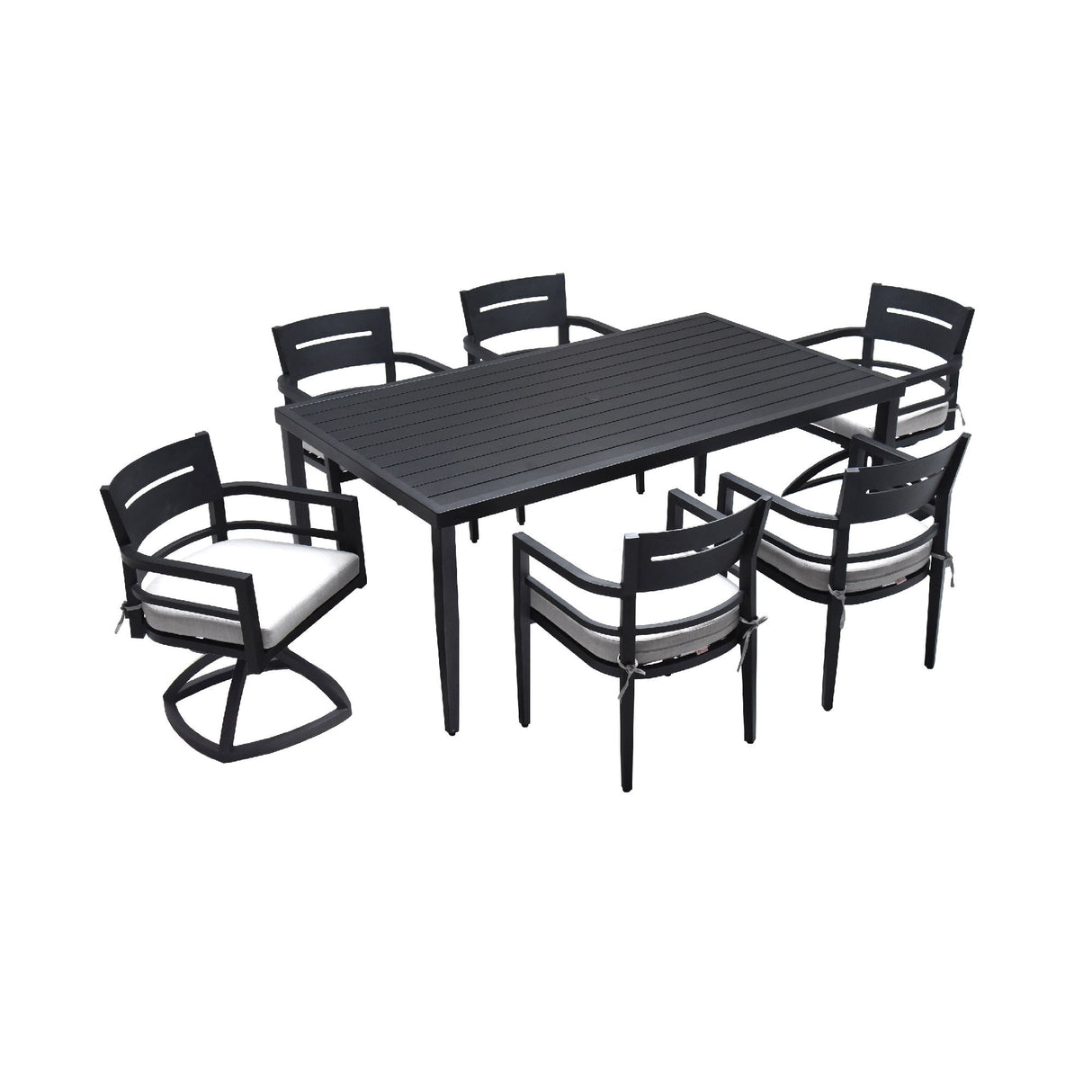 7 Piece Dining Set Modern Outdoor Patio Furniture, Including 4 Dining Chairs & 2 Swivel Rockers Sunbrella Fabric Cushioned And Rectangle Dining Table With Umbrella Hole