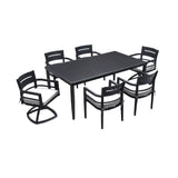 7 Piece Dining Set Modern Outdoor Patio Furniture, Including 4 Dining Chairs & 2 Swivel Rockers Sunbrella Fabric Cushioned And Rectangle Dining Table With Umbrella Hole