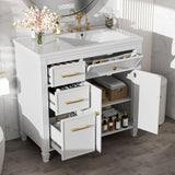 Modern Bathroom Vanity With Ceramic Sink, Freestanding, One Tip Out Drawer, 3 Side Drawers, Adjustable Shelf
