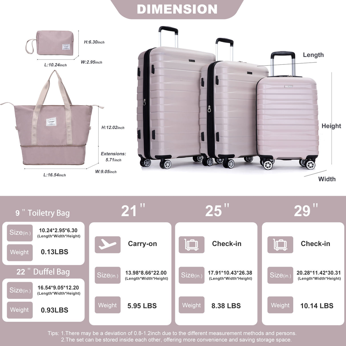 Luggage Set Of 5 Pieces, Expandable Hard Pc Luggage Set With Tsa Lock For Rotating Wheels