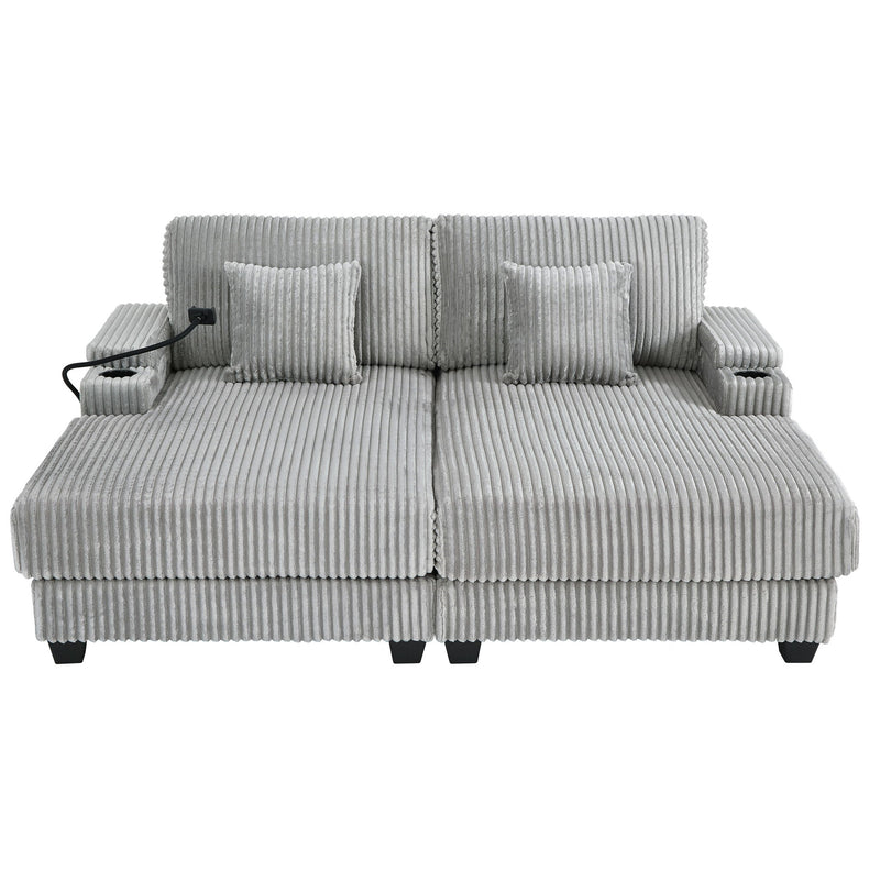 Modern Chaise Sofa With Adjustable Backrest, Cup Holders, Phone Holder & Storage Compartments For Living Room