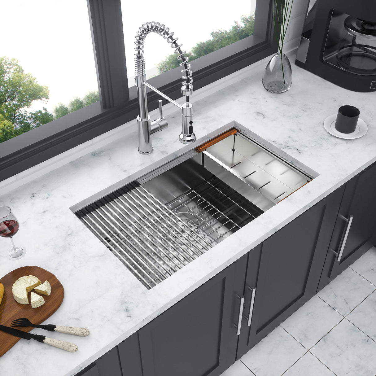 Single Bowl, Undermount Workstation, Kitchen Sink With Accessories