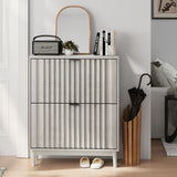 Shoe Cabinet With 2 Flip Drawers, Fluted Shoe Storage Cabinet For Entryway, Free Standing Shoe Storage Organizer With Wave Doors For Heels, Boots, Slippers In Hallway, Living Room - Gray