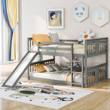 Full Over Full Bunk Bed With Ladder With Slide - Gray