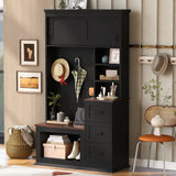 Modern Wide Hall Tree With Coat Rack, 3 Shelves And Drawers, 3 Sturdy Hooks