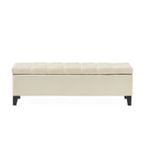 Button Tufted Diamond Stitch Storage Ottoman - Beige
