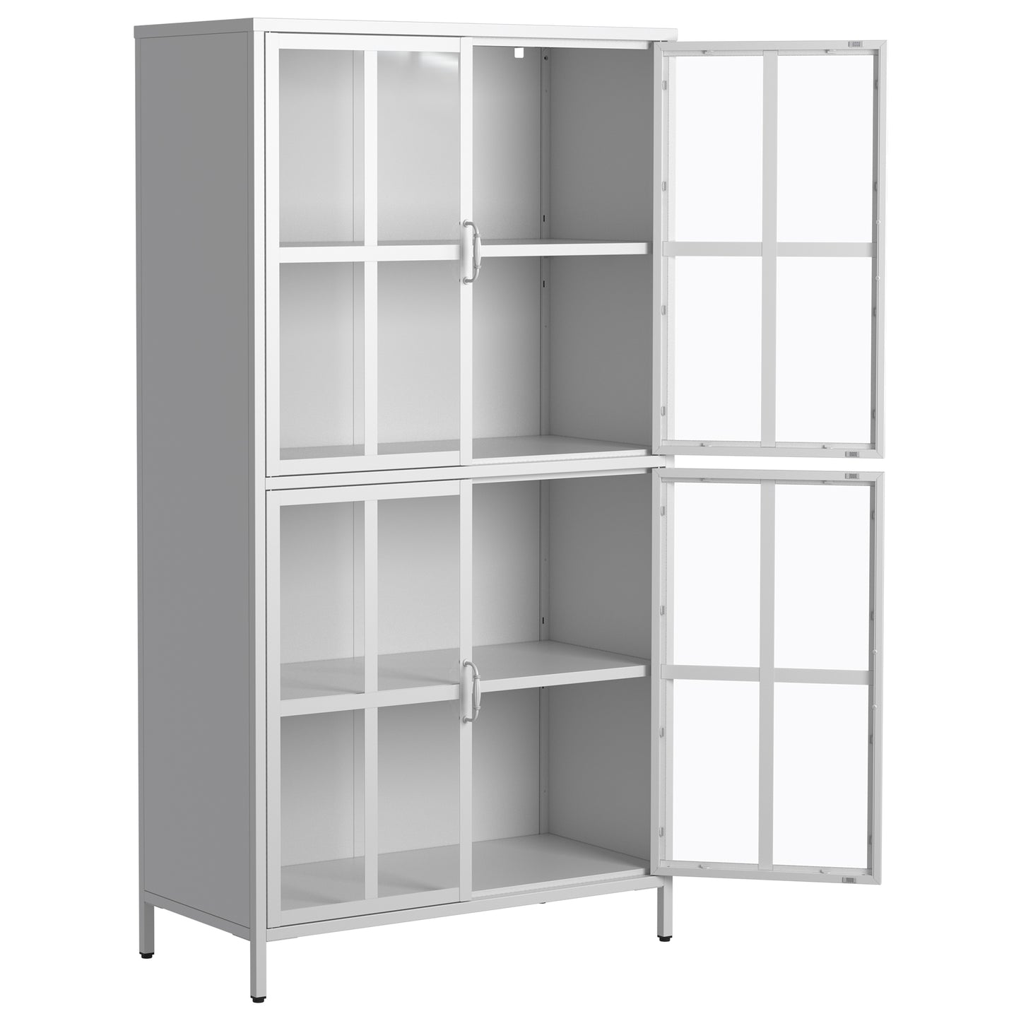 Premium Metal Storage Cabinet with Tempered Glass Doors,Sideboards & Buffets, Adjustable Shelves, Anti-Tipping Device, Magnetic Silent Closure, and Adjustable Feet for Home and Office Use