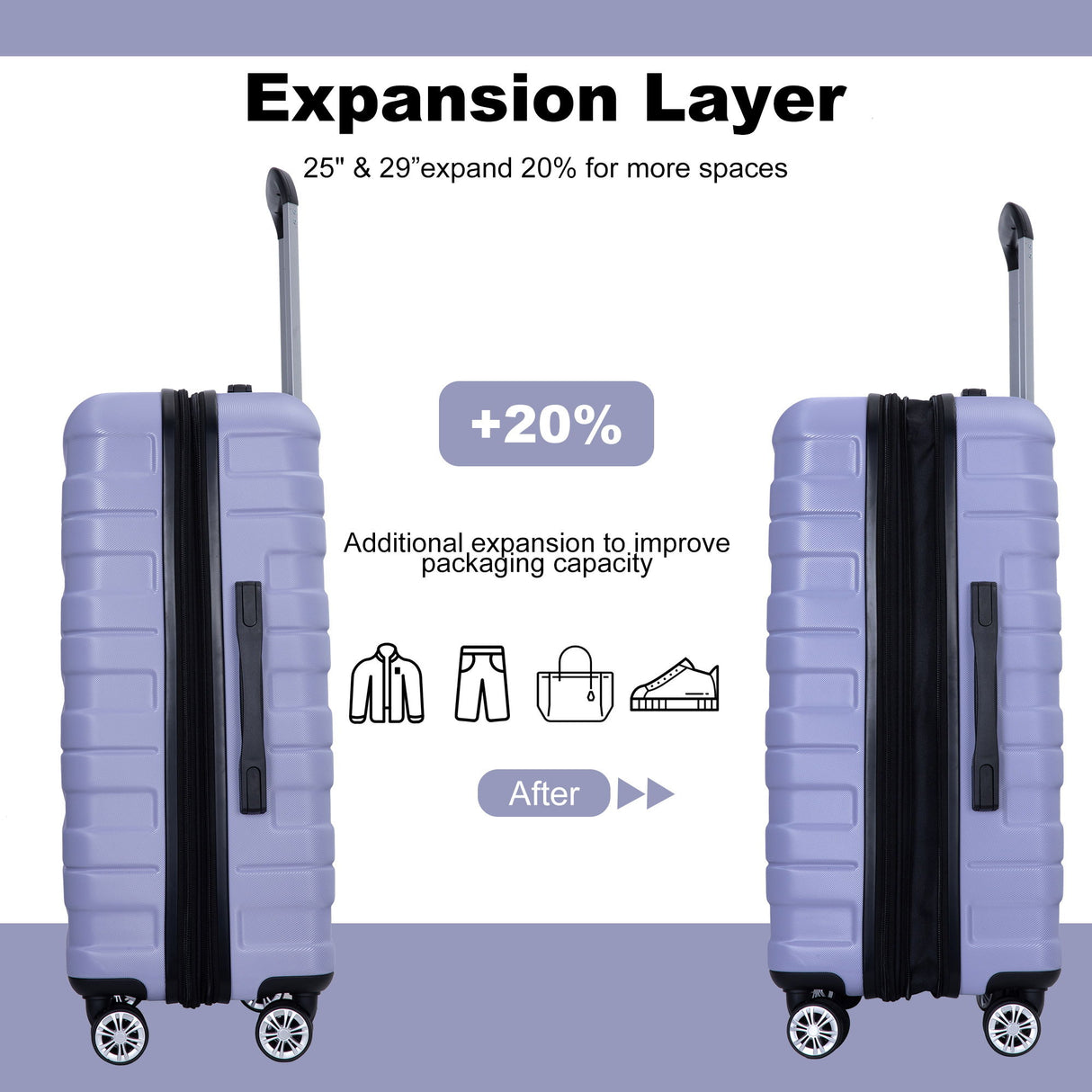 3 Piece Luggage Sets Lightweight & Durable Expandable Suitcase With Two Hooks