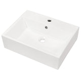 Modern Ceramic Rectangular Wall Mounted Bathroom Sink With Faucet Hole & Overflow