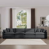Modern Upholstered 4 Seater Corduroy Fabric Sofa With Arm And Throw Pillows