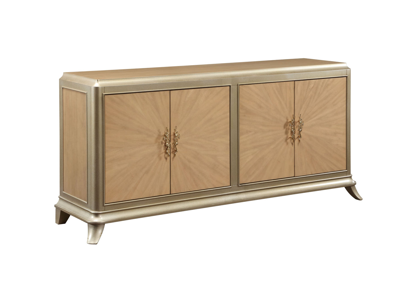 ACME Dodie Console Cabinet, Oak Sunburst Pattern & Taupe Champaign Finish AC02504