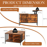 Lift Top Coffee Table With Storage, Adjustable Height Living Room - Black / Brown