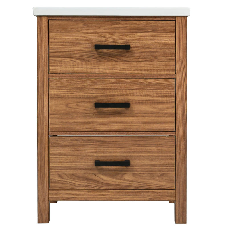 24'' Bathroom Vanity With Basin Sink, 3 Drawer Storage Cabinet - Natural Wood
