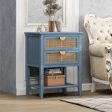 2 Drawer Side Table, Natural Rattan