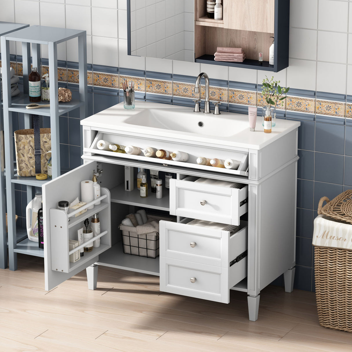 Bathroom Vanity & Top Sink, Modern Bathroom Storage Cabinet With 2 Drawers And A Tip-Out Drawer
