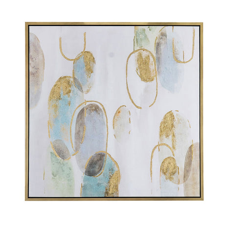 Modern Oil Painting, Square Framed Wall Art For Living Room Dining Room - Multicolor