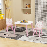 Table And Chair Set, 3 Piece Wooden Toddler Desk With Animal Backrest - Pink / White
