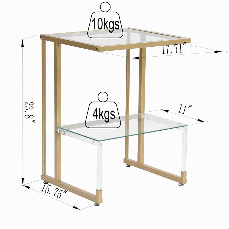 2 Tier Acrylic Glass End Table For Living Room