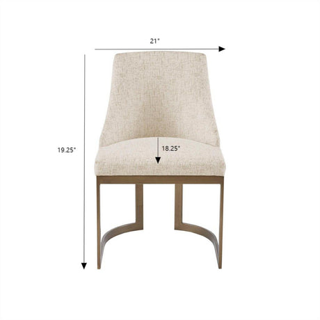 Contemporary Modern Accent Dining Chairs With Antique Gold Metal Frame (Set of 2) - Cream