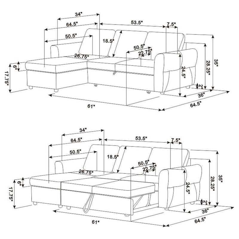 Kenna- Sleeper Sectional Sofa With Storage Ottoman