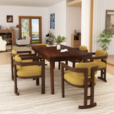 7 Piece Elegant Dining Set With Upholstered Wood Dining Chairs - Yellow / Walnut / Rich Mahogany