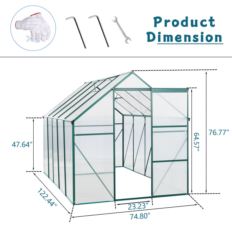 Polycarbonate house Raised Base And Anchor Aluminum Heavy Duty Walk-In houses For Outdoor Backyard In All Season
