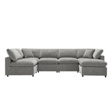 Modern Modular Cloud Sofa Bed, 6 Seat Chenille Sectional Couch Set With Ottoman, Free Combination, Convertible U Shaped Sleeper Sofa For Living Room