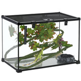 Pawhut - 14 Gallon Reptile Glass Terrarium Tank With Decor Kit Breeding Box Full View With Visually Appealing Sliding Screen Top For Lizards Frogs Snakes Spiders - Black