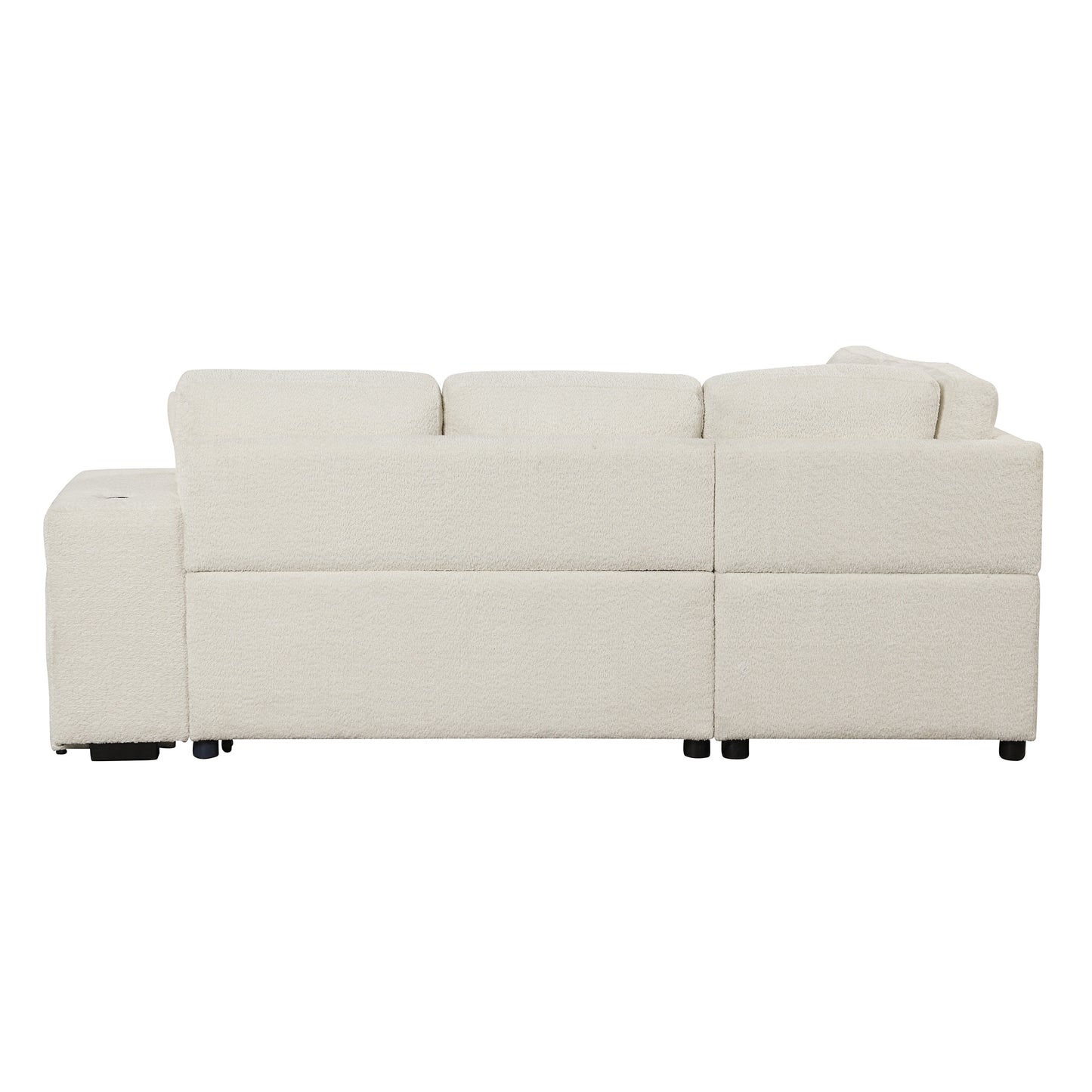 87.7" Convertible Sleeper, Sectional Pull Out Sofa Bed with Storage Ottoman, 2 Throw Pillows, 2 Stools, Wireless Charger and Two Hidden USB Ports for Living Room, Cream