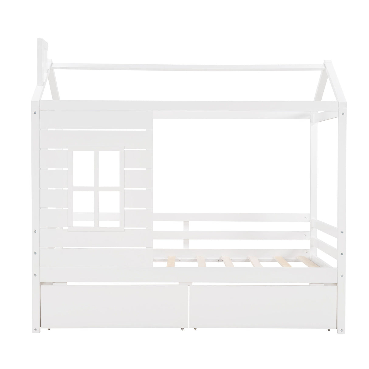 Twin Size Classic House Bed With 2 Drawers - White