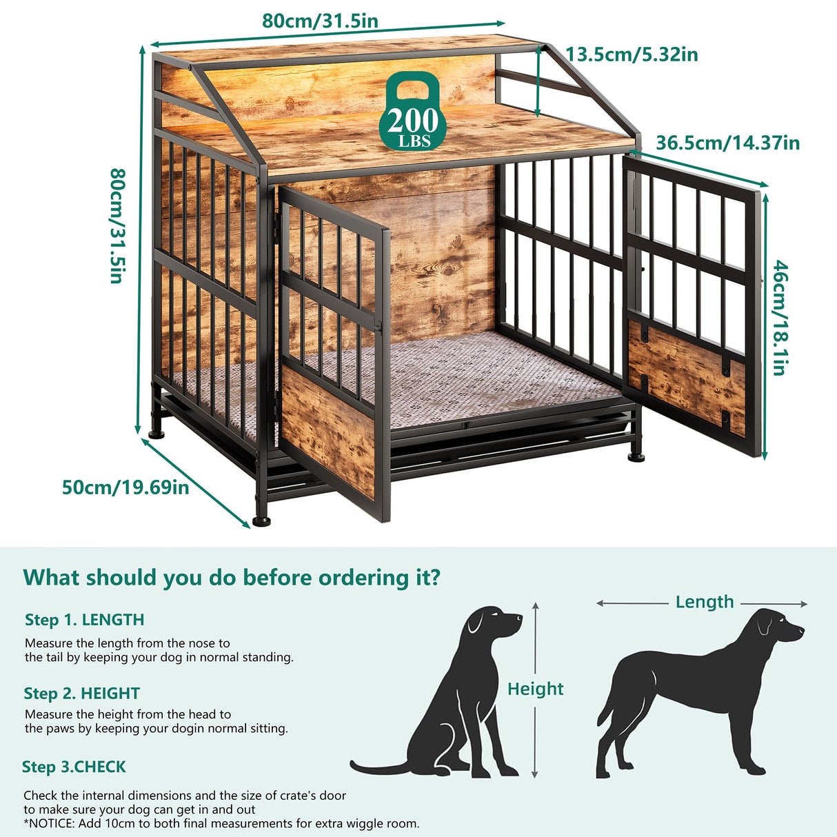 Multi Function Dog Crates With Storage, Double Doors, Indoor Dog Crate - Black Brown