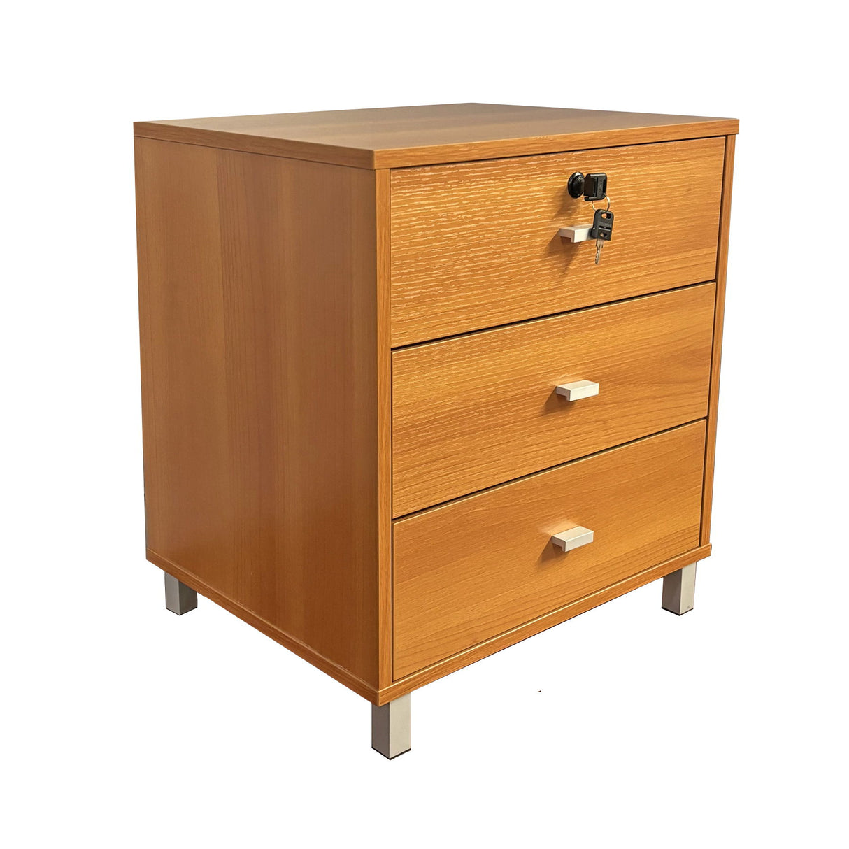 3 Drawer Nightstand Locking Top Drawer Metal Drawer Glides Metal Bar Handles