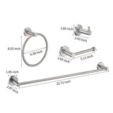 Bathroom Set 4 Pack With Towel Bar Racks, Toilet Paper Holder, Ring, Hook, Stainless Steel - Brushed Nickel