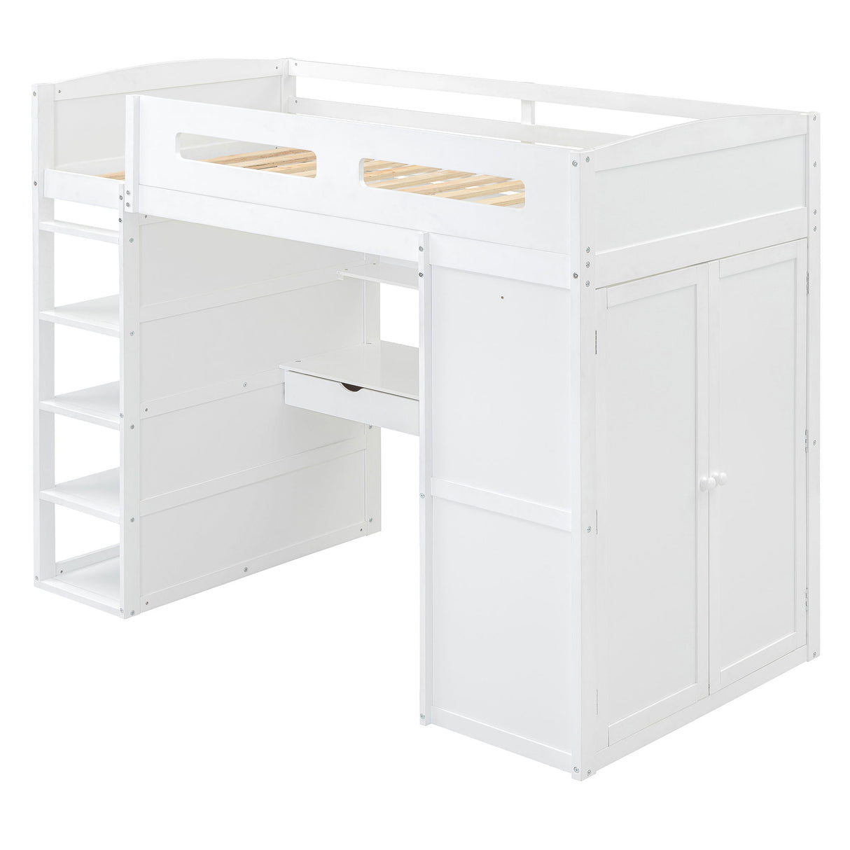 Loft Bed With Desk, Wardrobes, 4 Drawers And 4 Shelves