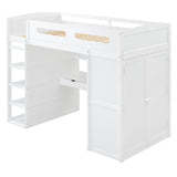 Loft Bed With Desk, Wardrobes, 4 Drawers And 4 Shelves