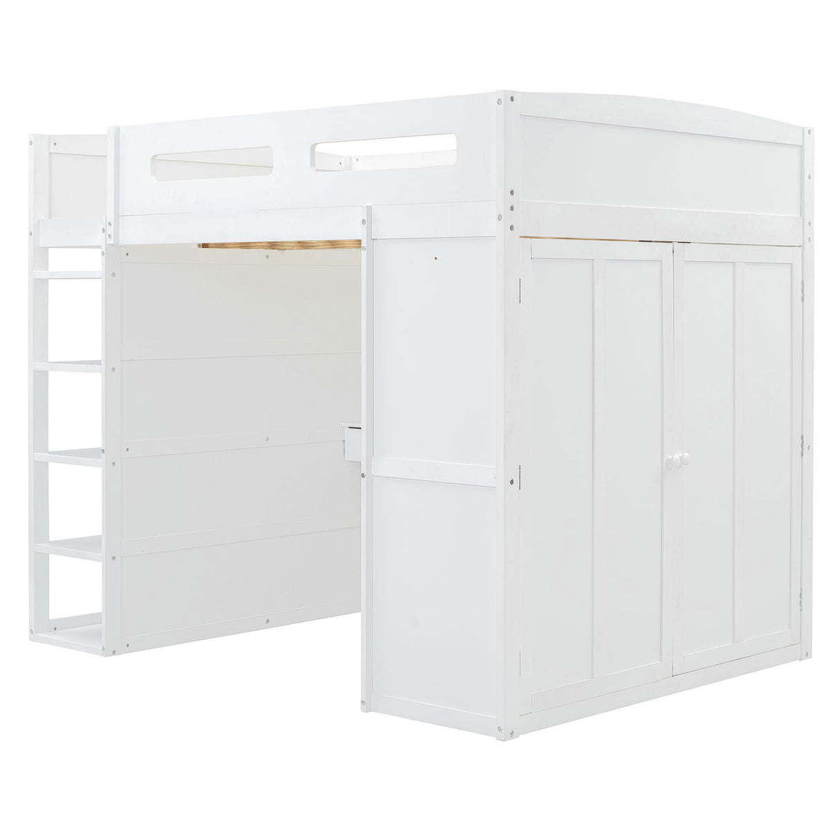 Loft Bed With Desk, Wardrobes, 4 Drawers And 4 Shelves