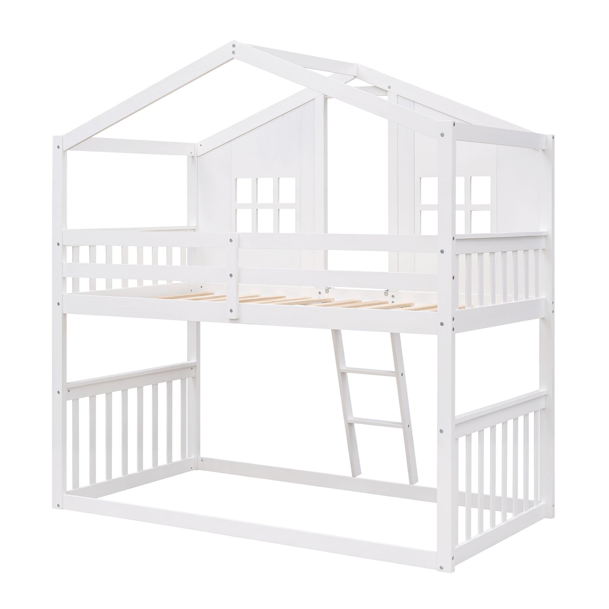 House Bunk Bed With Ladder, Wood Bed