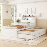LED Platform Bed With Trundle With Storage Headboard With Drawers