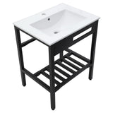 Console Sink With Legs, 24" X 18", Durable Porcela With Frame - White / Black
