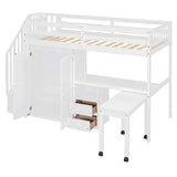 Loft Bed With Stairs, Bookshelf, Drawers, Desk & Wardrobe, Space Saving Multifunctional Furniture