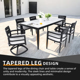 7 Pieces Modern Outdoor Patio Dining Set, Rectangular Dining Table, 4 Chairs & 2 Swivel Rockers, Sunbrella Cushions - Ember Black / White