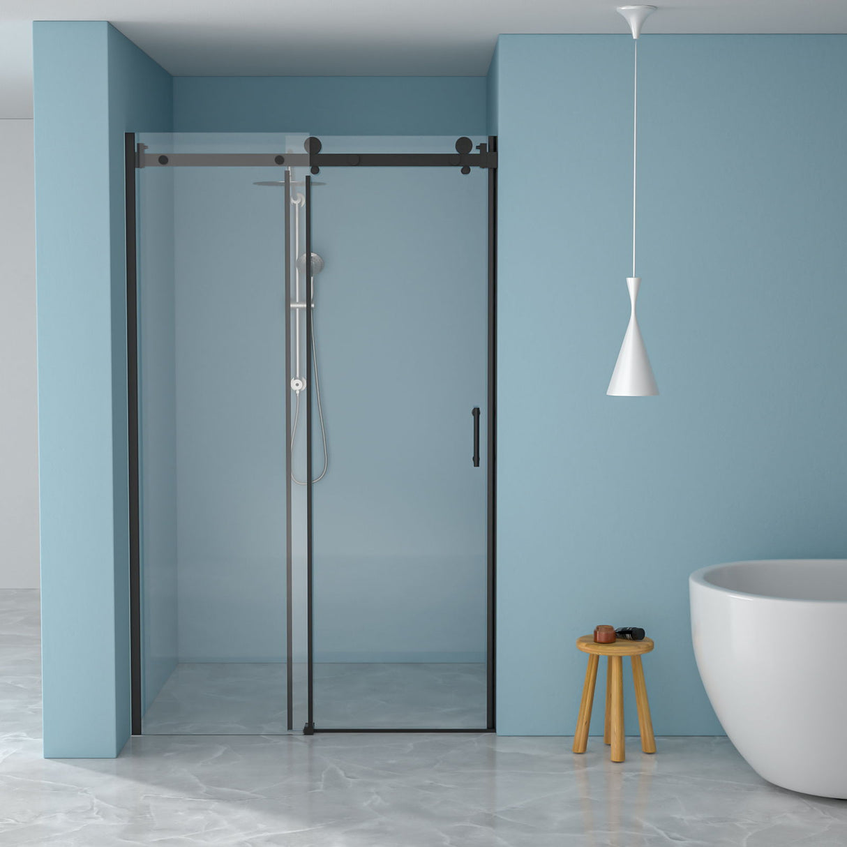 Modern Single Slide Shower Door, Tempered Glass, Stainless Steel Frame