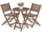 3 Piece Acacia Bistro Set, Folding Patio Furniture With 1 Coffee Table And 2 Foldable Chairs
