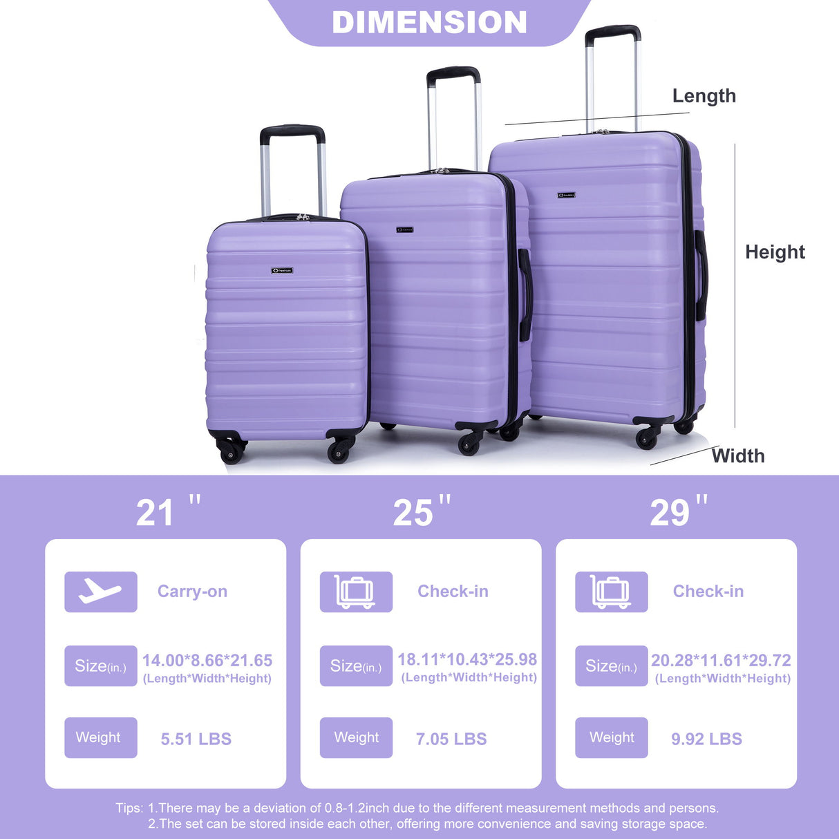 Expandable 3 Piece Luggage Sets Lightweight & Durable Suitcase, Spinner Wheels, Tsa Lock