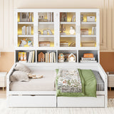 Daybed With Glass Door Storage Cabinets, Built In LED Lighting And Shelves