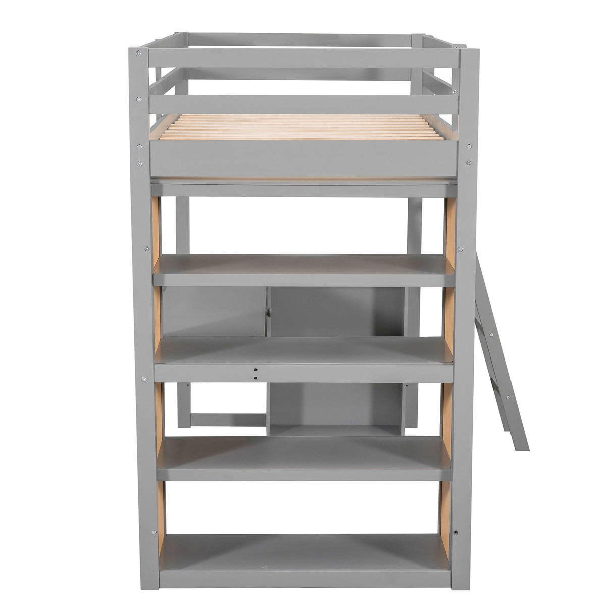 Loft Bed With Ladder, Shelves, And Desk